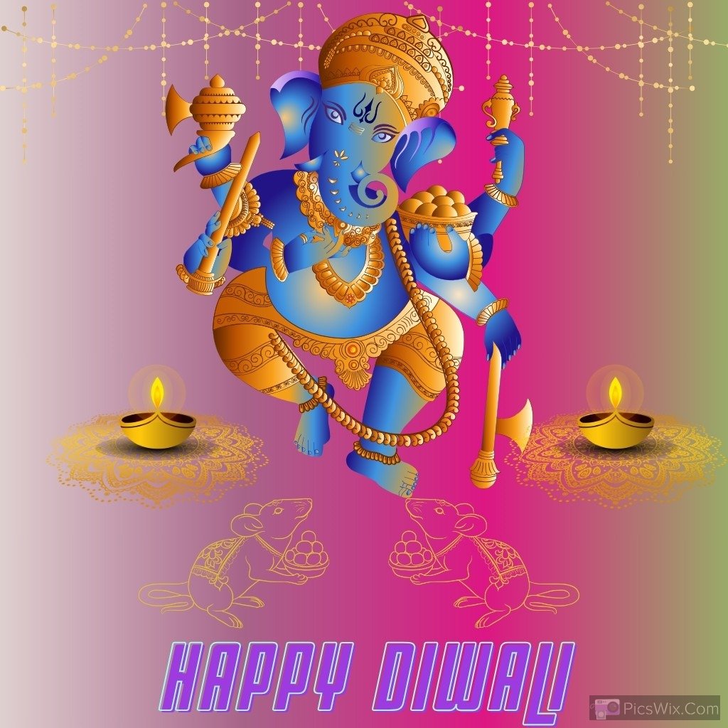 A Pink And Yellow Background With Lord Ganesha On Happy Diwali